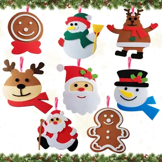 Zkaoai Weihnachtsbasteln Bastelset, 8 Stück Weihnachten Basteln, Filz Weihnachtskranz DIY Hängekranz, Winter Weihnachten Basteln, Weihnachtsbaum Deko Weihnachtsbasteln zum Bastelset Weihnachts Deko