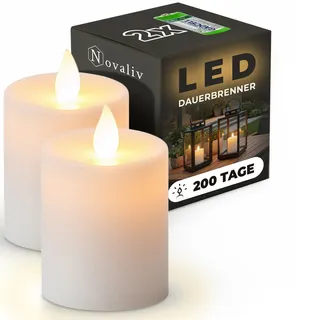 Novaliv LED Kerze Outdoor 2x weiß Grablichter LED mit Batterie Dauerkerze LED Kerzen flackernde Flamme Dauerbrenner LED Friedhofskerze Ambientebeleuchtung Gedenkkerze