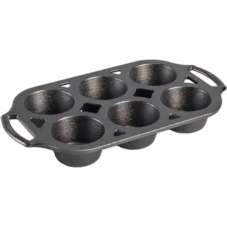 Lodge Seasoned Muffinform aus Gusseisen, 6 Impressionen, 32,2 cm, Schwarz