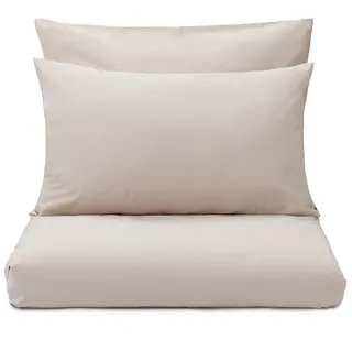 Urbanara Partnerbettwäsche Bettwäsche-Set Perpignan I 100% Baumwolle (Gekämmt), Perkal, 3 teilig, Schlichte Perkal Bettwäsche Atmungsaktiv & Leicht beige