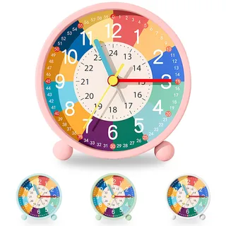 Idota Wecker Kinder, Wecker Ohne Ticken mit Nachtlicht (Ohne Akku) - Rosa | Kinderwecker mit Sanfter Weckklingelton Lernwecker Kinder Mädchen Jungen für Schulanfänge Batteriebetriebene Weckuhr
