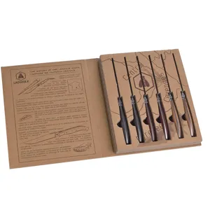 LAGUIOLE - Box 6 Steakmesser - Pakka Holzgriff 3 Farben sortiert - Edelstahl - Karton-Geschenkbox mit Markengeschichte - Stil und Komfort - Sehr widerstandsfähig