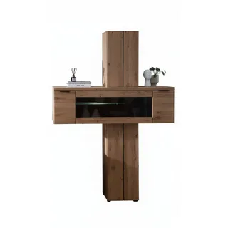 Linea Natura Regalelement, Schwarz, Wildeiche, Holz, Glas, Holzwerkstoff, Wildeiche, Kork, furniert, massiv, Glas: 1 Holz: 2 Fächer, 140x203x42 cm, Beimöbel erhältlich, Holzmöbel, Holzregale, Bücherregale Holz