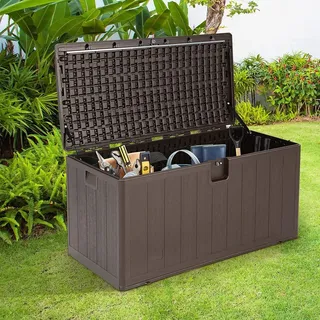 Auflagenbox wasserdicht XXL 400 Liter, Gartenbox Kissenbox Kissentruhe abschließbar, Aufbewahrungsbox Aufbewahrungsbehälter aus Kunstharz mit Dec... - Braun