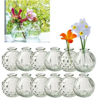 12 x kleine Glasvasen im Vintage Look – Deko-Vasen für Tischdeko & Hochzeit – Blumenvasen, Tischvasen, Glasvasen, kleine Vasen aus Glas für Vintage-Deko & Feierlichkeiten - H 8,5 cm Ø 8,5 cm