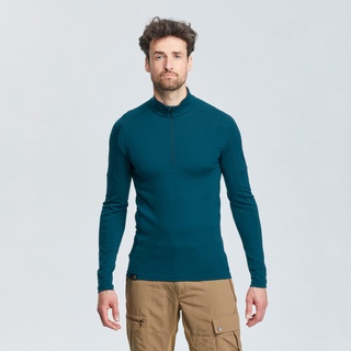Merino Shirt Herren langarm 1/2 Reissverschluss Trekking - MT500, blau|grau|grün, M