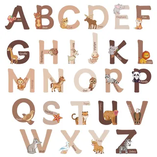 2 Blatt Tier Alphabet-Wandaufkleber, Bohemian Wandsticker Alphabet 26 Buchstaben Selbstklebende ABC Wandaufkleber Wandaufkleber für Kinderzimmer für Kinderzimmer, Kindergarten, Klassenzimmer
