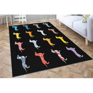 Quixora rutschfeste Schmutzfangmatte Teppich 80x150cm Türmatte Farbiger Dackel Fußmatte Bodenmatte für Innen und Schützen Außen Küchenboden Flur Wohnkultur