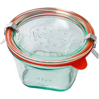 Weck Quadro 290 ml 6-teiliges Glas mit Deckel, Dichtung und 2 Verschlüssen | Zur Konservierung, Säften, luftdichten Aufbewahrung von trockenen Zutaten