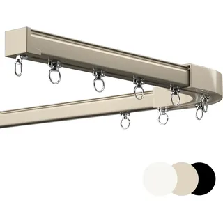Vorhangschienen aus Aluminiumlegierung, Deckenschiene, Wandschiene, robuste Einzel-/Doppel-Deckenschienen-Gardinenstangen mit 90-Grad-Ecke, mit 90°-Eckbögen für Schlafzimmer-Erkerfenster
