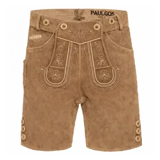 PAULGOS Trachtenhose Herren Lederhose Kurz mit Trägern 100% Echtleder - HK2 braun 50