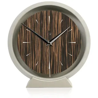 Kreative Feder Standuhr Tischuhr aus Beton im Industrial Look mit exklusivem Echtholzdekor, Minimalistische Deko-Uhr mit flüsterleisem Uhrwerk (Funk o. Quarz) braun