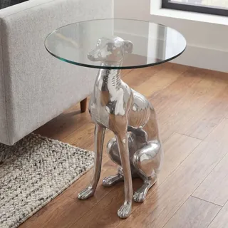 FineBuy Design Skulptur Deko Beistelltisch Hund aus Aluminium Farbe Silber