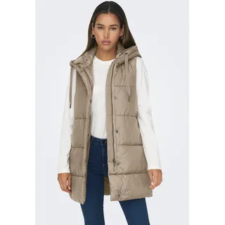 Steppweste ONLY "ONLASTA – Lange Steppweste mit Kapuze für kalte Tage", Damen, Gr. S, silber (silber mink), Web, Obermaterial: 100% Polyester, unifarben, regular fit taillenbedeckt, Westen Steppweste, regular fit, modisch, Web, Polyester, Kapuze