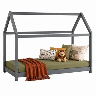 Homestyle4u Hausbett 1853 90 x 200 cm Kiefer grau lackiert
