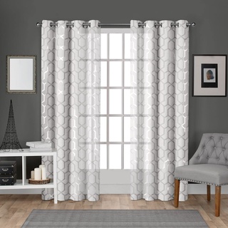 Exclusive Home Vorhänge Tülle Top Fenster Vorhang Panel Paar, Polyester, Winter White, Silver Print, 54x108