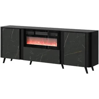 MIRJAN24 Kommode Volare 200 EF mit Kamin (mit zwei Drehtüren und Klappe), gedämpftem Schließsystem, 200x39x76 cm schwarz