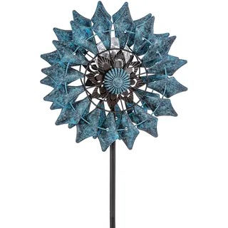 Dehner Riesen-Windrad Mola mit Solarlicht, warmweiß, 122 x 32 x 32 cm, IP44, Metall/Kunststoff/Glas, anthrazit/blau