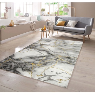 Teppich Teppich Marmor Optik mit Glanzfasern in Grau Gold, TeppichHome24, rechteckig grau 120 cm x 170 cm