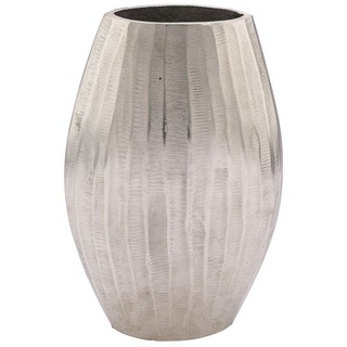 Spetebo Dekovase Design Aluminium Blumen Vase silber - oval / 33 cm (Einzelstück, 1 St., 1 VASE), Moderne Tischvase aus Metall mit Rillenmuster silberfarben