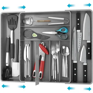 Simple Houseware Erweiterbarer Besteck-Organizer für Küchenschubladen, Grau