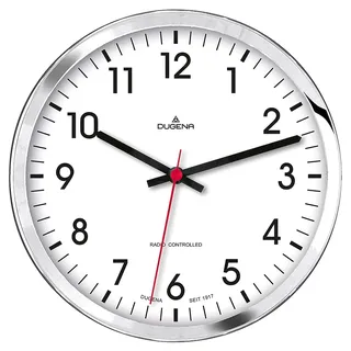 Dugena Wanduhr, Funkuhrwerk, lautlos, chromfarben