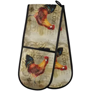 Doppelte Ofenhandschuhe, hitzebeständig, Vintage-Hahn, Doppel-Ofenhandschuhe, Topflappen, Hitzeschutz, Ofenhandschuhe für Zuhause, Küche, Backen, Kochen, Grillen, Mikrowelle