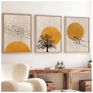 3er-Set gerahmte Bilder, 50x70 cm, Beige/Orange - Bunt