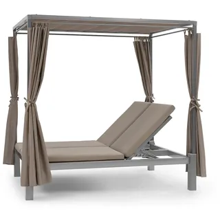 Blumfeldt Eremitage Double Sunbed 2 Pers Stahl-Rahmen Sonnendach Vorhänge taupe Erdbraun / Sand
