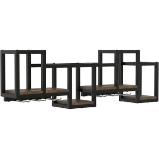 Mid.you Wandregal Kolari, Eiche, Schwarz, Metall, Holzwerkstoff, 6 Fächer, 108x26x18 cm, hängend, Küchen, Küchenmöbel, Küchenregale