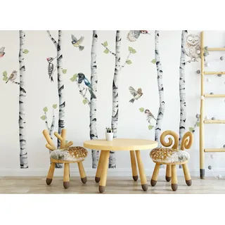 Osomhome | Wandtattoo Kinderzimmer Wanddeko Waldtiere I Wandsticker Jungenzimmer | Tapete Selbstklebend Wandbilder Jugendzimmer | Birken 200 cm und Vögel (Birken, XL)