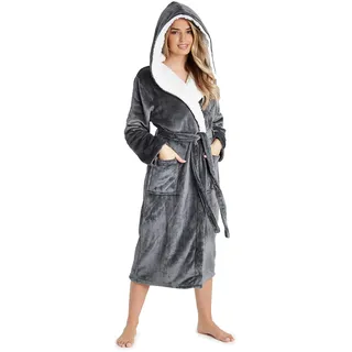 CityComfort Damen-Bademantel aus weichem Plüsch, Hausmantel, Loungewear-Bademantel Gr. 38, dunkelgrau - M
