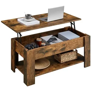 Yaheetech Couchtisch Höhenverstellbarer Kaffeetisch mit Verstecktem Stauraum und Ablage, Ausziehbarer Wohnzimmertisch Sofatisch für Wohnzimmer braun 98 cm x 42 cm x 50 cm