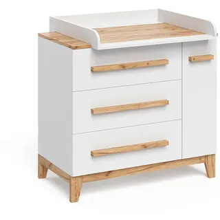 VitaliSpa Wickelkommode Malia, Weiß/Artisan, 98 x 98 cm mit Schubladen,