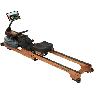 XTREXO Realistisches Rudergefühl für Zuhause – Wasserrudergerät – Wasserwiderstand & Bluetooth – bis 110kg & 190cm Schwarz – für Ganzkörpertraining & Kinomap - L