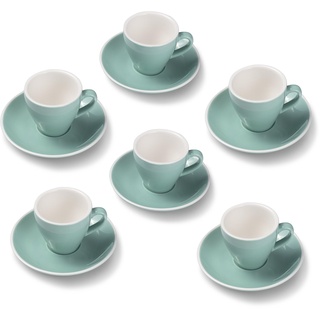 Terra Home 6er Espresso-Tassen Set - Türkis, 90 ml, Glossy, Porzellan, Dickwandig, Spülmaschinenfest, italienisches Design - Kaffee-Tassen Set mit Untertassen