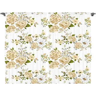 Abakuhaus Gardine Schlafzimmer Kräuselband Vorhang mit Schlaufen und Haken, Blumen Floral Roses Vector beige 280 cm x 175 cm