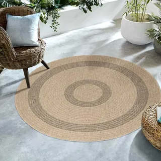 SIMPEX Outdoor Teppich, Vintage Design, Teppich Natur, 200 cm Rund, Teppich skandinavischen Stil, Küche, Balkon, Terrasse, Garten, Picknick