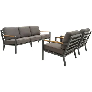 Garten-Sitzgruppe Nova, Anthrazit/Grau/Braun - Aluminium & wasserabweisender Stoff