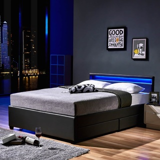 Home Deluxe LED Bett Nube mit Schubladen 140x200 Dunkelgrau