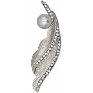 FIRETTI Brosche FIRETTI "Schmuck Geschenk Ansteckschmuck geschwungene Blattoptik mit Struktur", weiß (metallfarben, weiß, weiß), Broschen, Damen, Metall, Perlen, Brosche, mit Glassteinen - mit Kunststoffperle