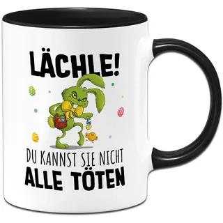 Tasse Ostern - Grinch Osterhase - Lächle! Du kannst sie nicht alle töten - Hasen Ostertasse lustig mit Spruch - Ostergeschenk für Erwachsene Männer & Frauen - Oster Geschenke (Schwarz)