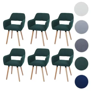 6er-Set Esszimmerstuhl HWC-A50 II, Stuhl Küchenstuhl Polsterstuhl, Holz Stoff/Textil Cord (400g/m2) FSC® ~ grün