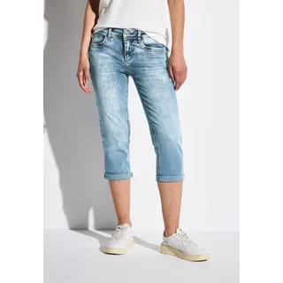 STREET ONE "Style Crissi", Damen, Gr. 29, Länge 20, medium blau random acid, Jeans, 89% Baumwolle, 8% Polyester, 3% Elasthan, unifarben, casual, 3/4-Länge, Jeans, aus Baumwolle mit Glitzer-Detail