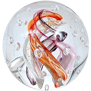 Traumkugel 241 (6cm) klar, lila, oranger Wirbel - Glaskugel, Briefbeschwerer