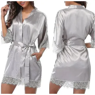 Satin-morgenmantel Für Braut, Brautjungfer, Kimono, Morgenmantel, Nachthemd, Bademantel - 2xl - Grau