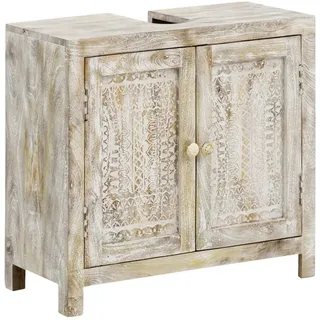 massivum Waschbeckenunterschrank Bitna Massivholz Badschrank Landhaus-Stil