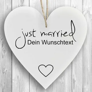 Herzschild Holzherz Holzschild 16 x 16 cm mit just married mit dein Wunschtext in weiß Dekoschild Wandschild Schild Holz Herz individualisiert personalisiert