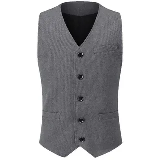 Allthemen Anzugweste mit V-Ausschnitt Wollweste Fischgrätmuster klassische Weste Hochzeit grau 54