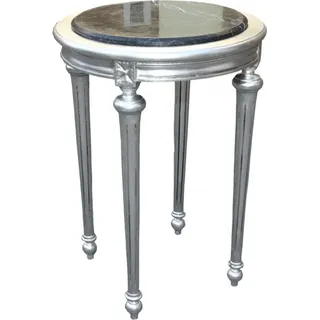 Casa Padrino Barock Beistelltisch Rund mit Marmorplatte Silber/Schwarz H 72 cm, B 49 cm Mod Y30 Antik Stil